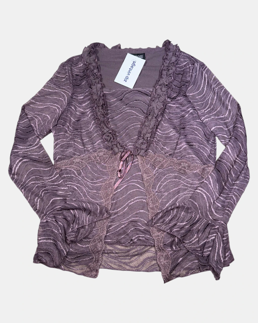 Purple Lace Rouched Tie-Up Top | Est. Size 10-12 - Zip Vintage