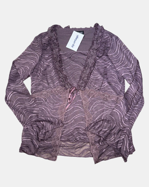 Purple Lace Rouched Tie-Up Top | Est. Size 10-12