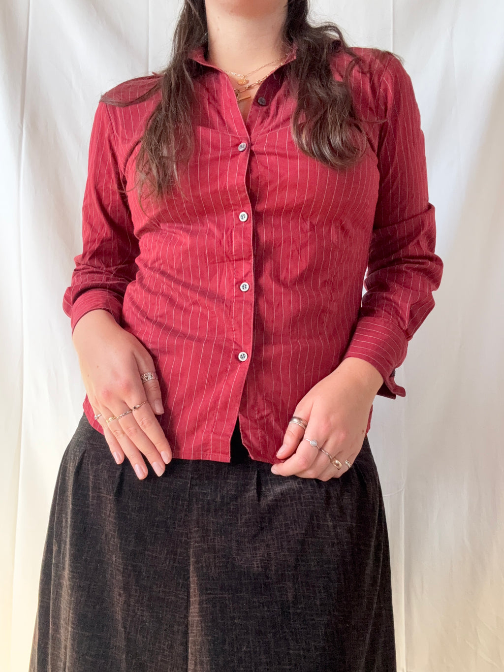 Red Striped Button Up Top | Size 10