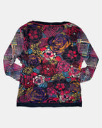 Colourful Mesh Floral Long Sleeve Top | Est. Size L - Zip Vintage