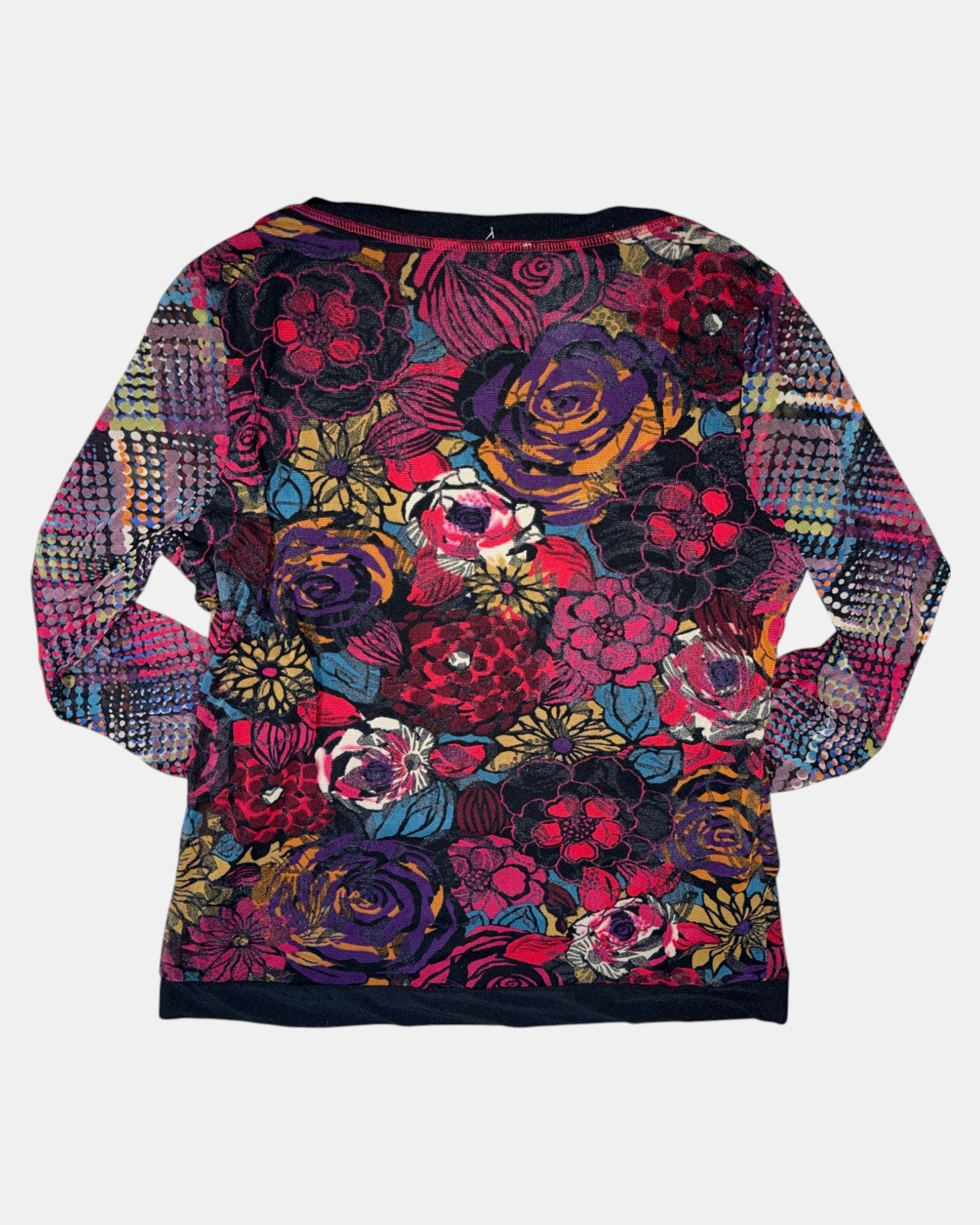 Colourful Mesh Floral Long Sleeve Top | Est. Size L - Zip Vintage