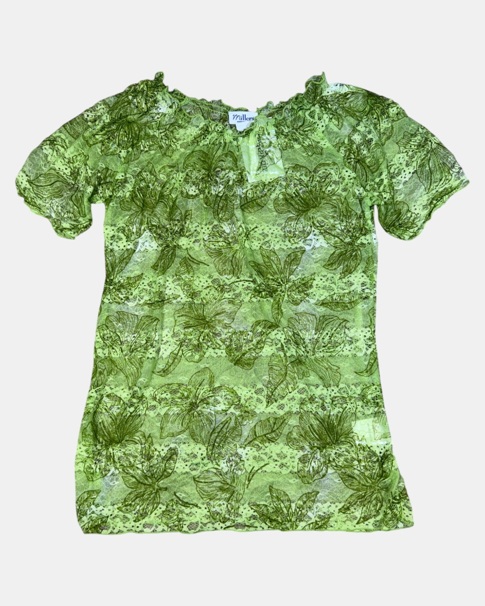 Green Mesh Scoop Neck Top | Size 12 - Zip Vintage