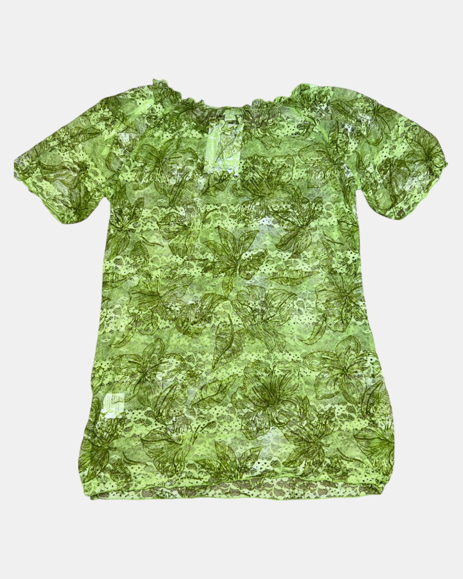 Green Mesh Scoop Neck Top | Size 12 - Zip Vintage