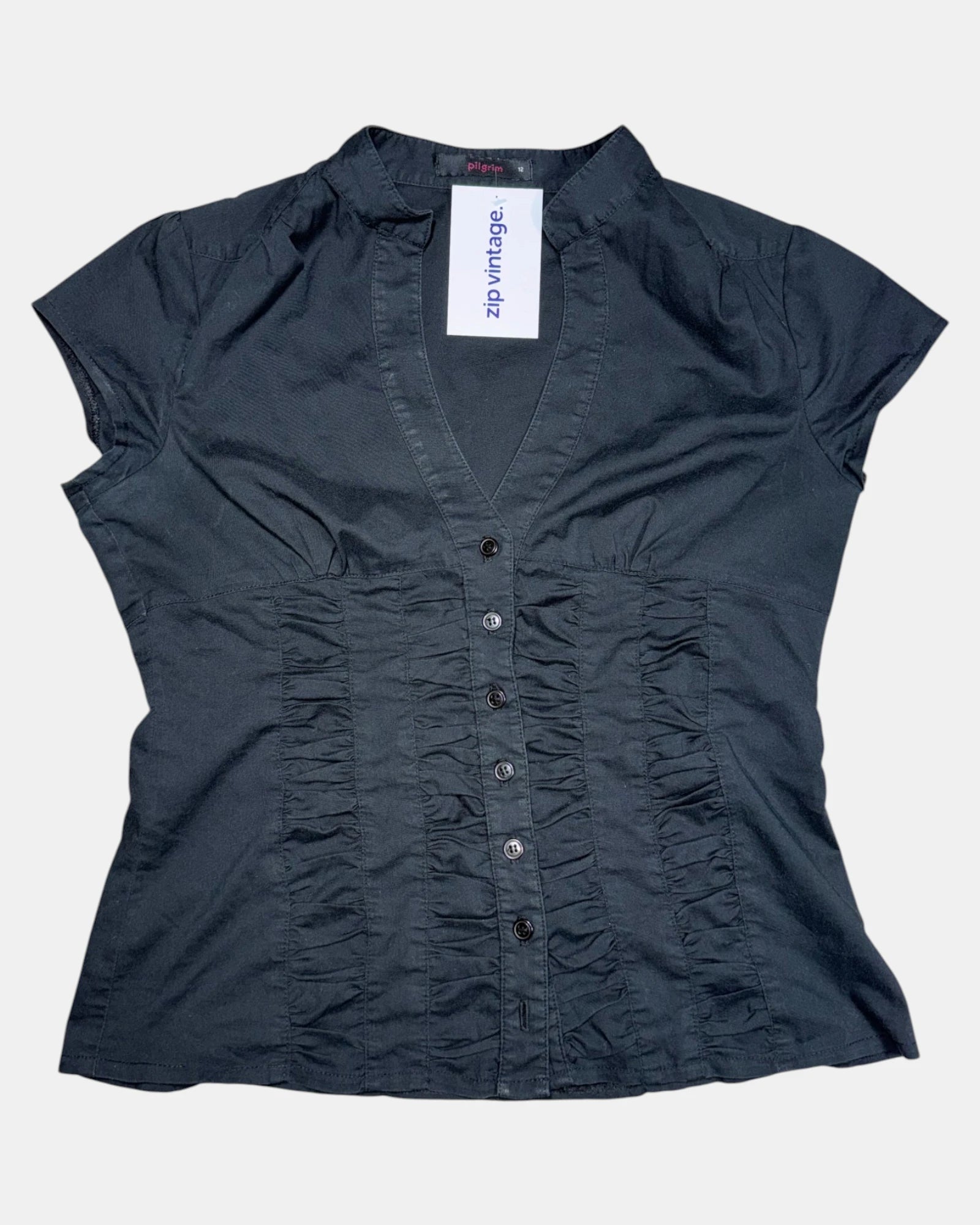 Black Button Up Blouse | Est. Size 8-10 - Zip Vintage