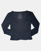 Black Mesh Button-Up Long Sleeve Top | Size 10