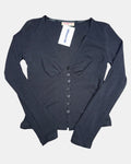 Black Mesh Button-Up Long Sleeve Top | Size 10
