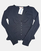 Black Mesh Button-Up Long Sleeve Top | Size 10