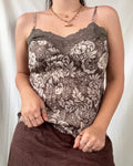 Brown and Cream Cami Top with Green Trim