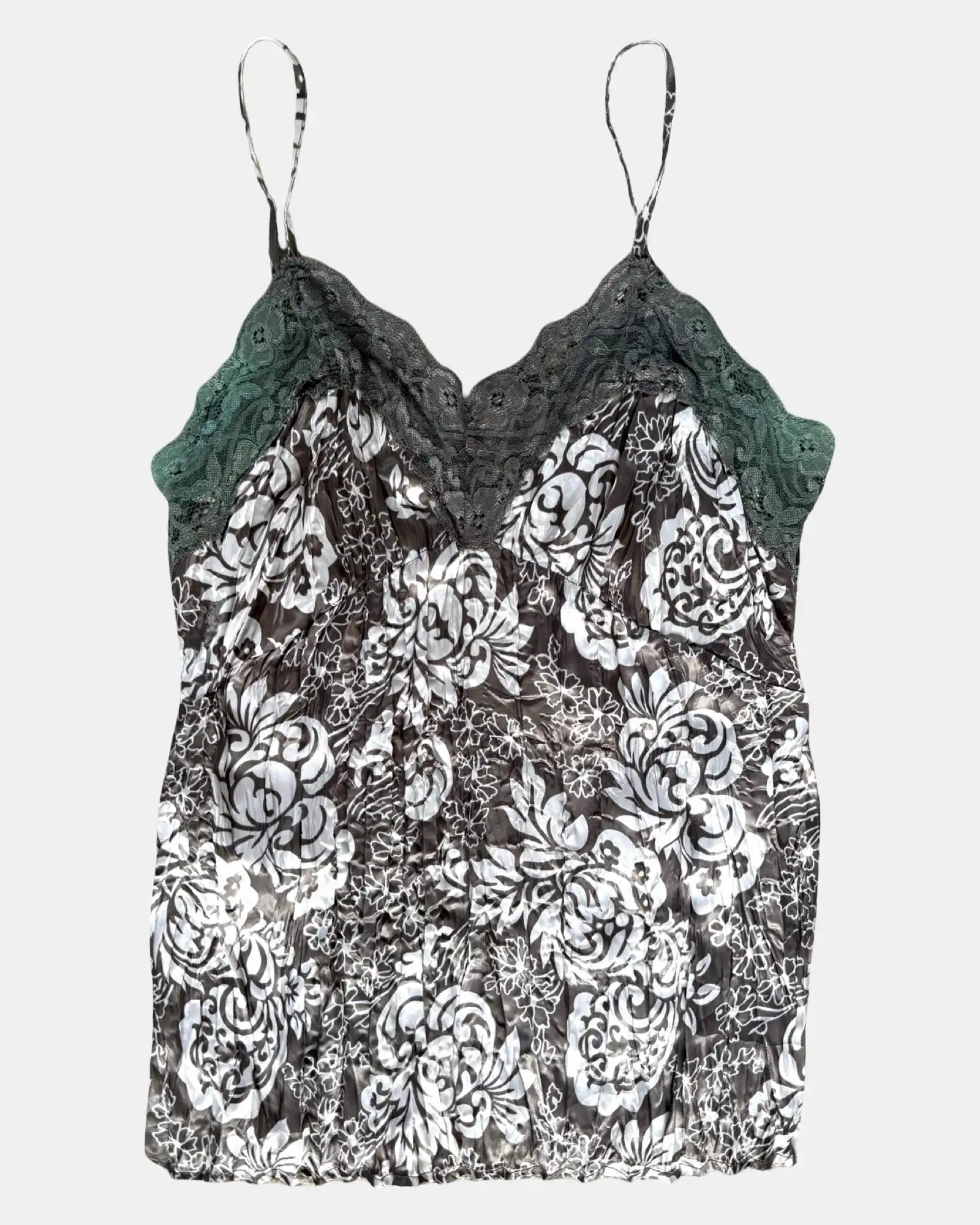 Brown and Cream Cami Top with Green Trim