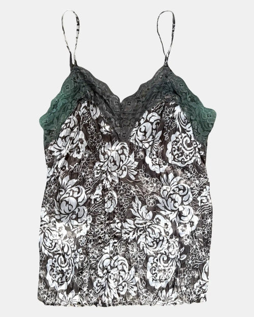 Brown and Cream Cami Top with Green Trim