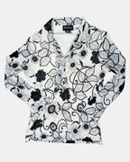 Black and White Floral Long Sleeve Mesh Top