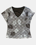 Brown and White Mesh Top