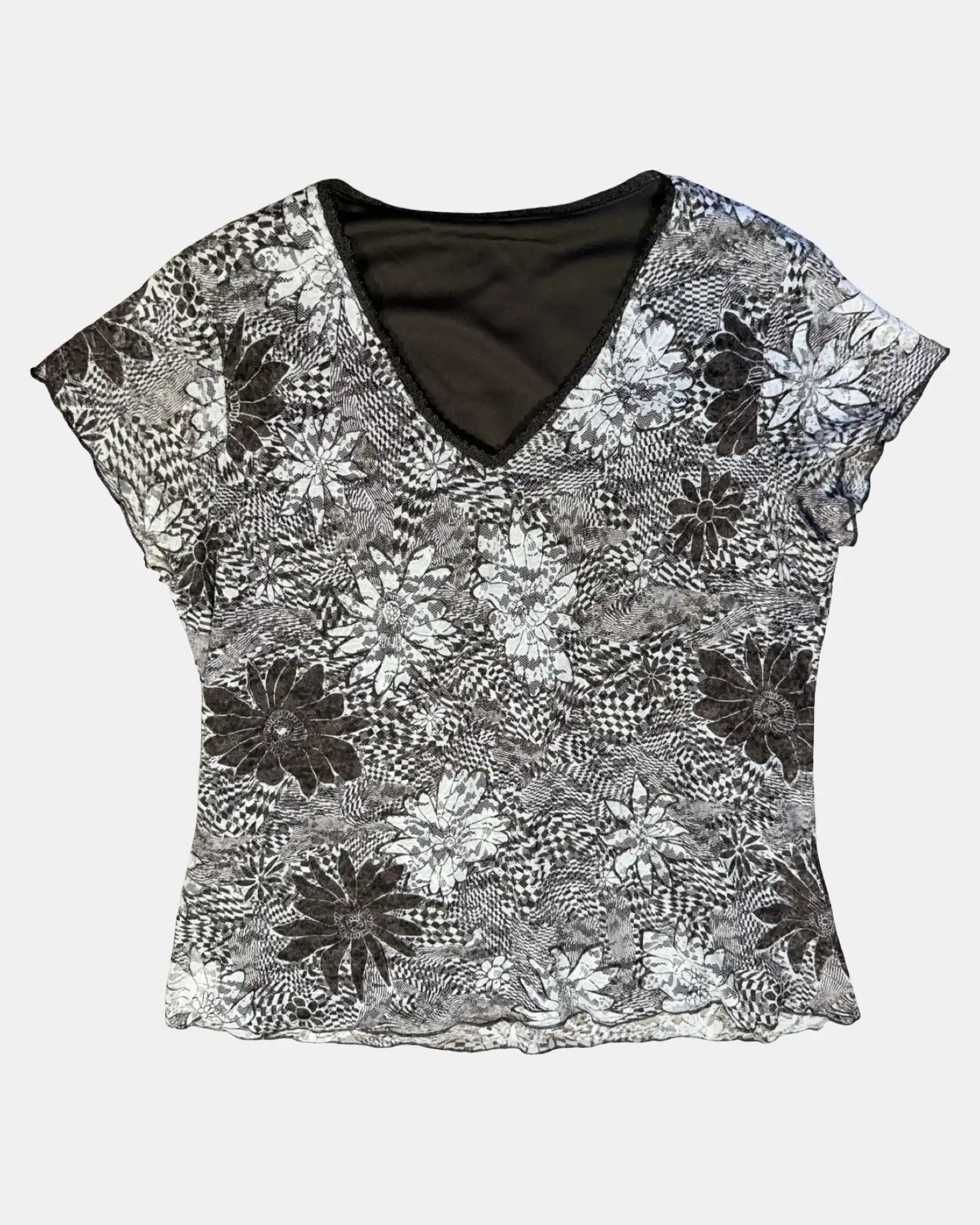 Brown and White Mesh Top