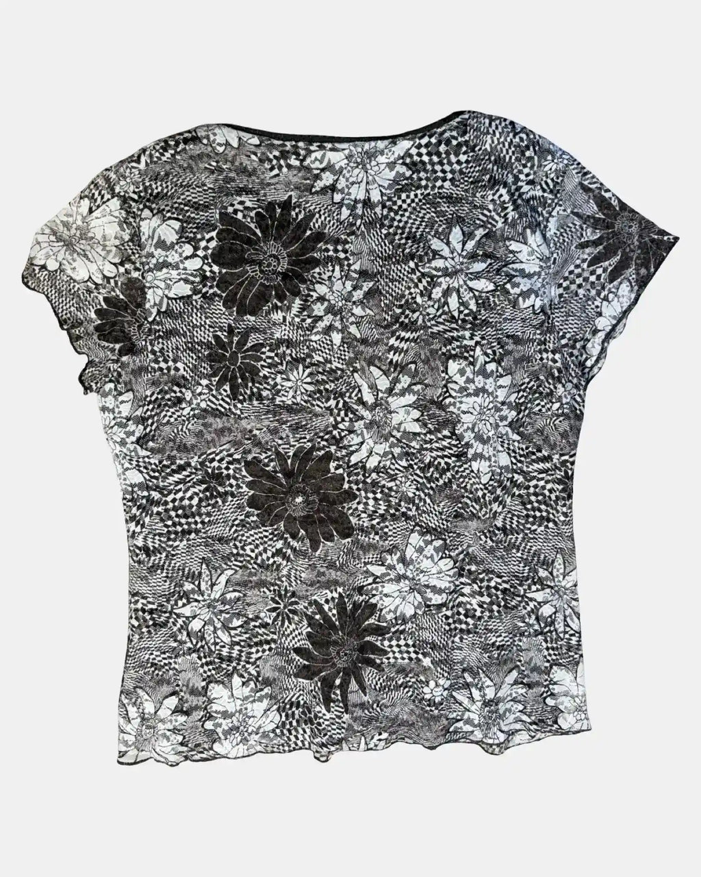 Brown and White Mesh Top