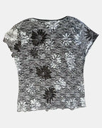 Brown and White Mesh Top