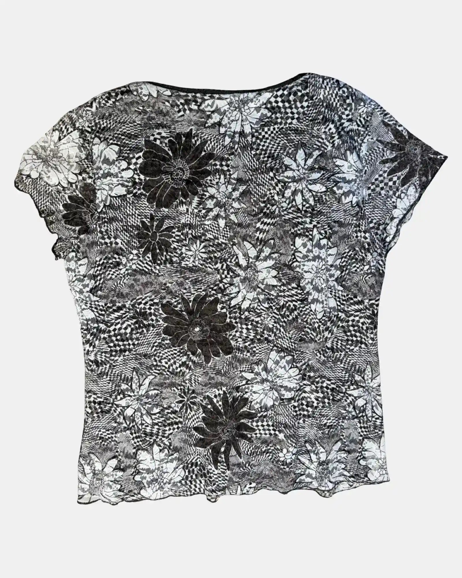 Brown and White Mesh Top