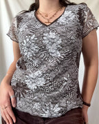 Brown and White Mesh Top