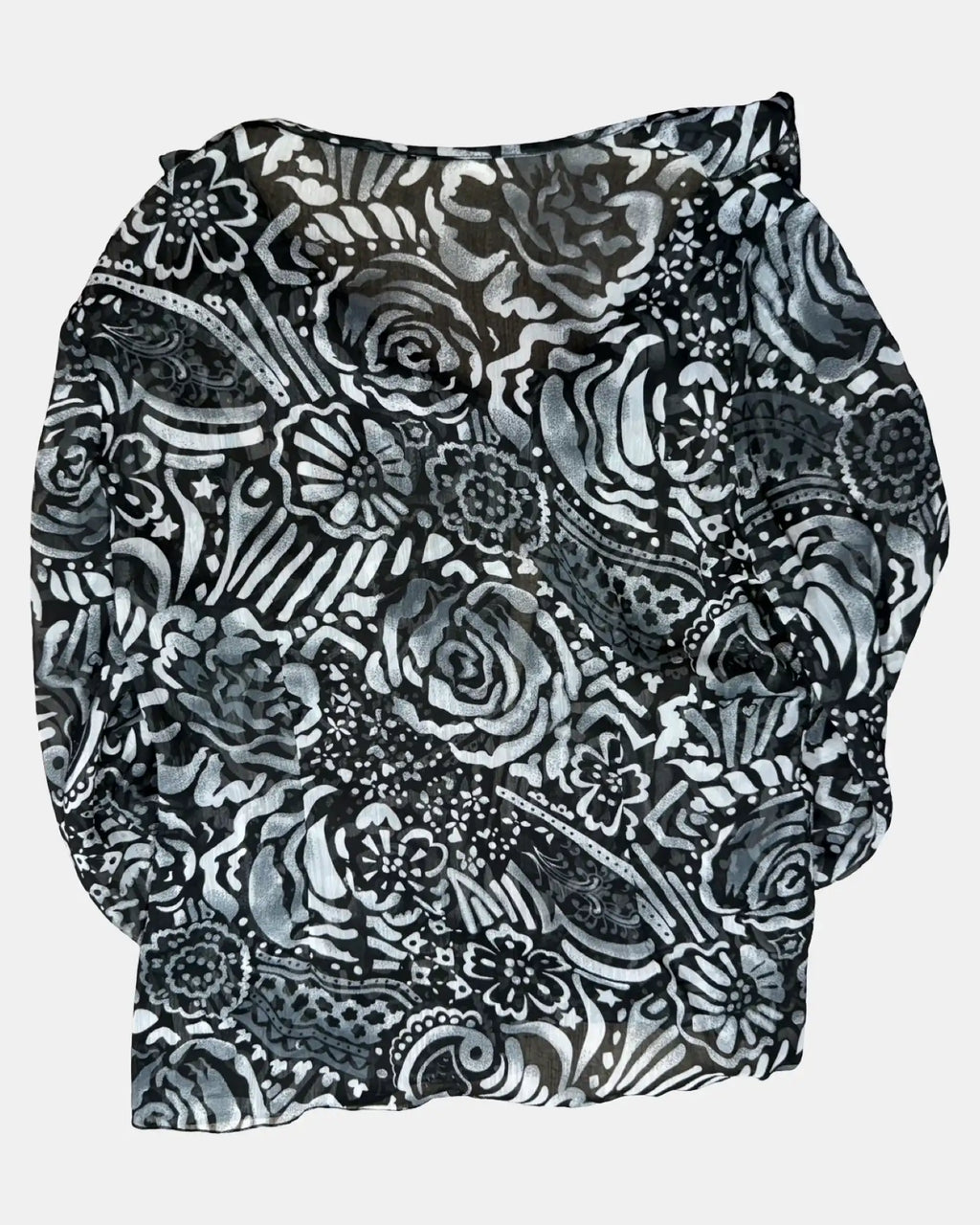 Black and White Flowy Mesh Tie Up Top