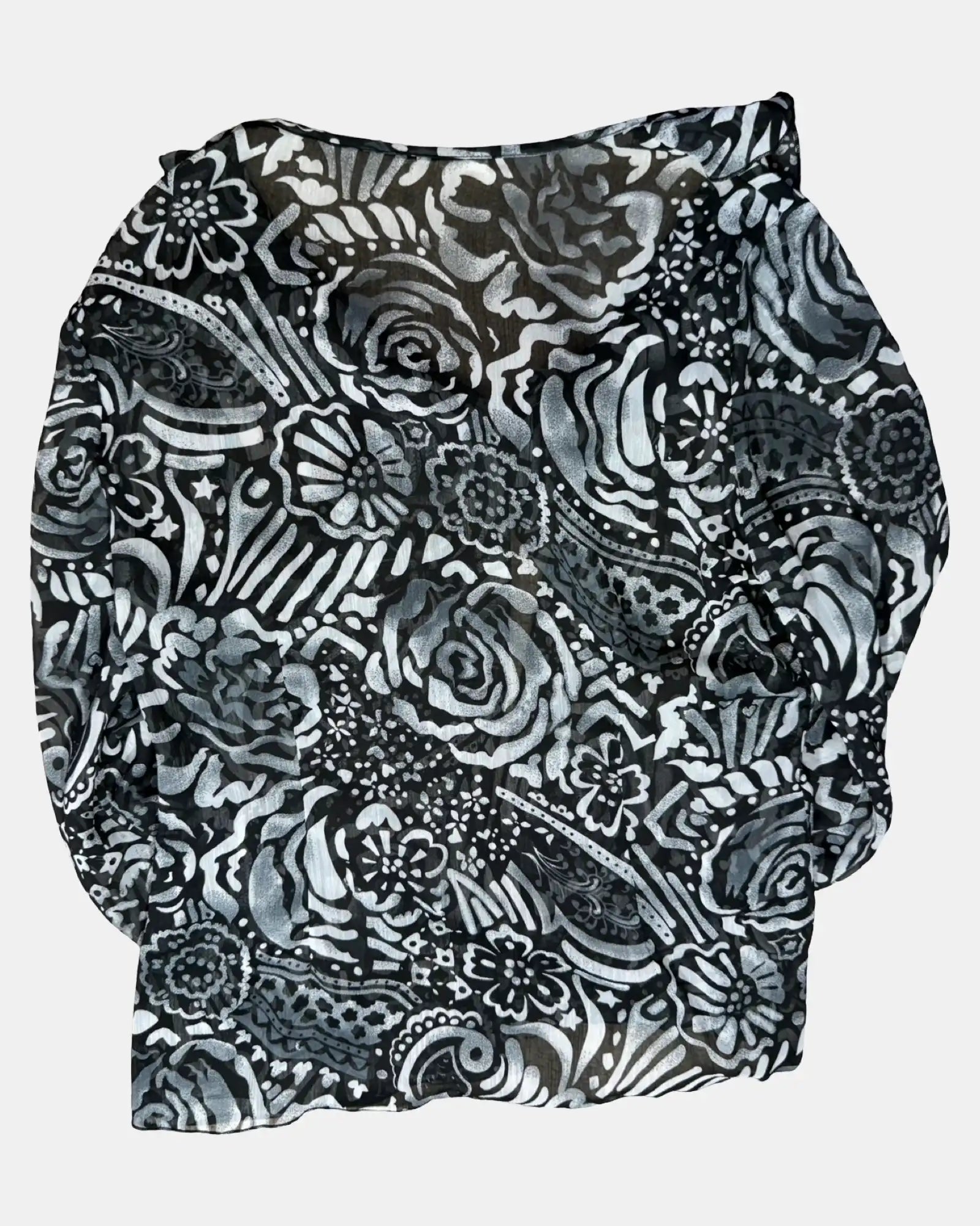 Black and White Flowy Mesh Tie Up Top