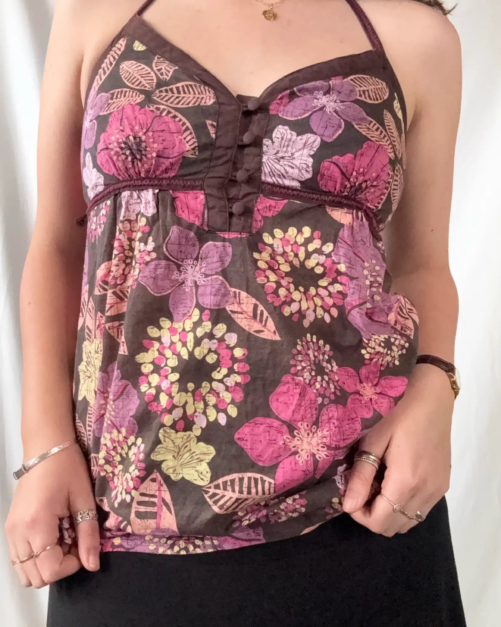 Brown and Colourful Halter Neck Top