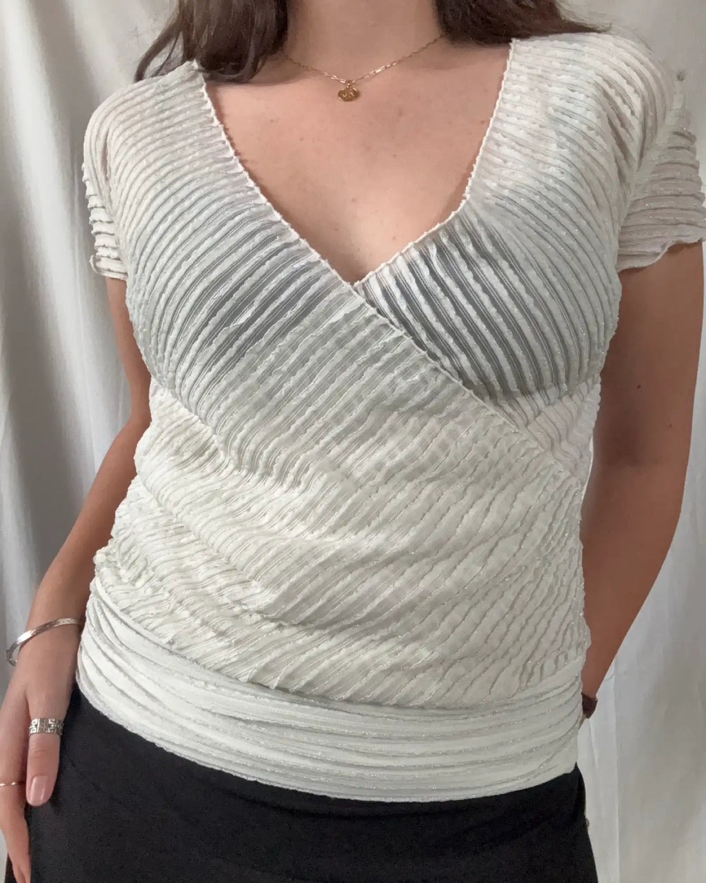 White Mesh Ruffle Wrap Top