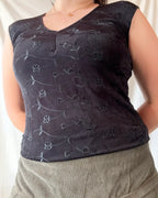 Black Top with Floral Details