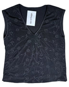 Black Top with Floral Details