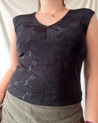 Black Top with Floral Details