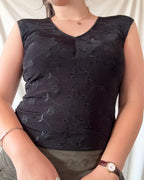 Black Top with Floral Details