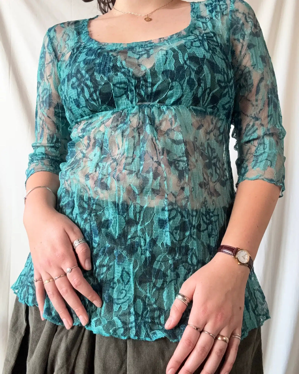 Blue Mesh Lace Long Sleeve