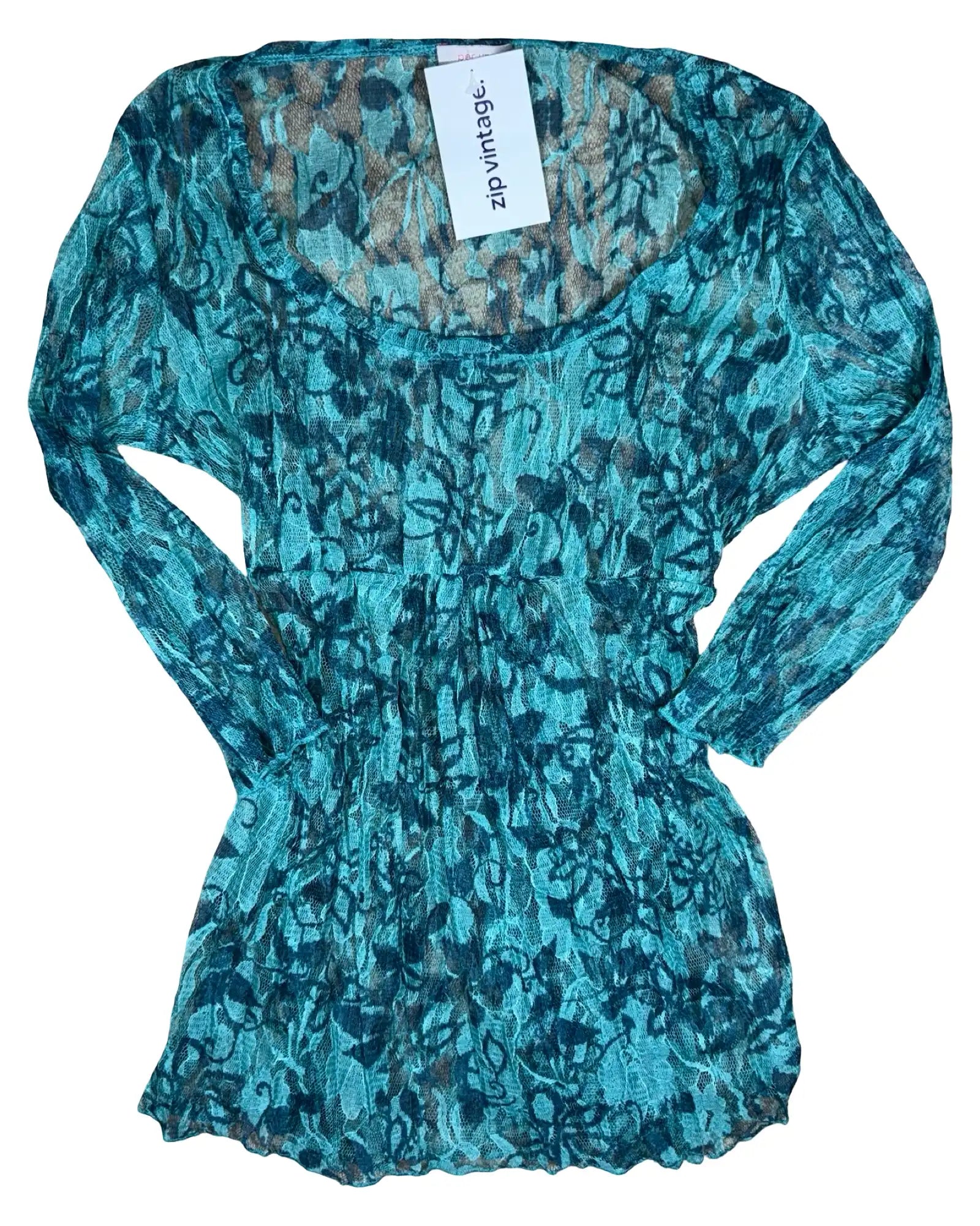 Blue Mesh Lace Long Sleeve