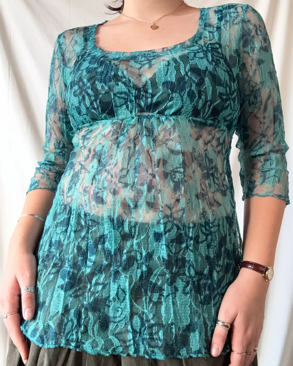 Blue Mesh Lace Long Sleeve
