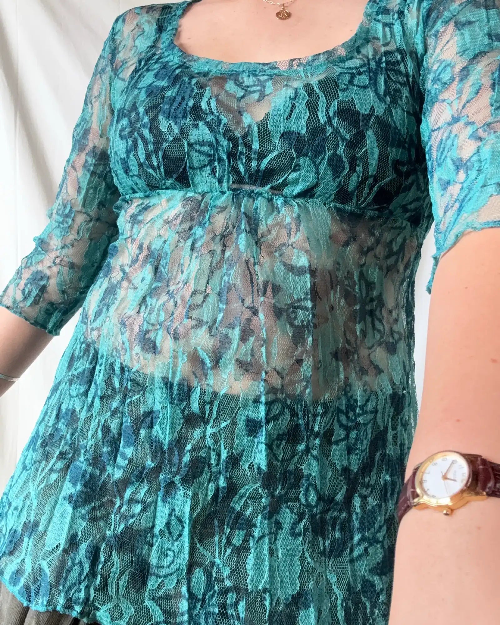 Blue Mesh Lace Long Sleeve