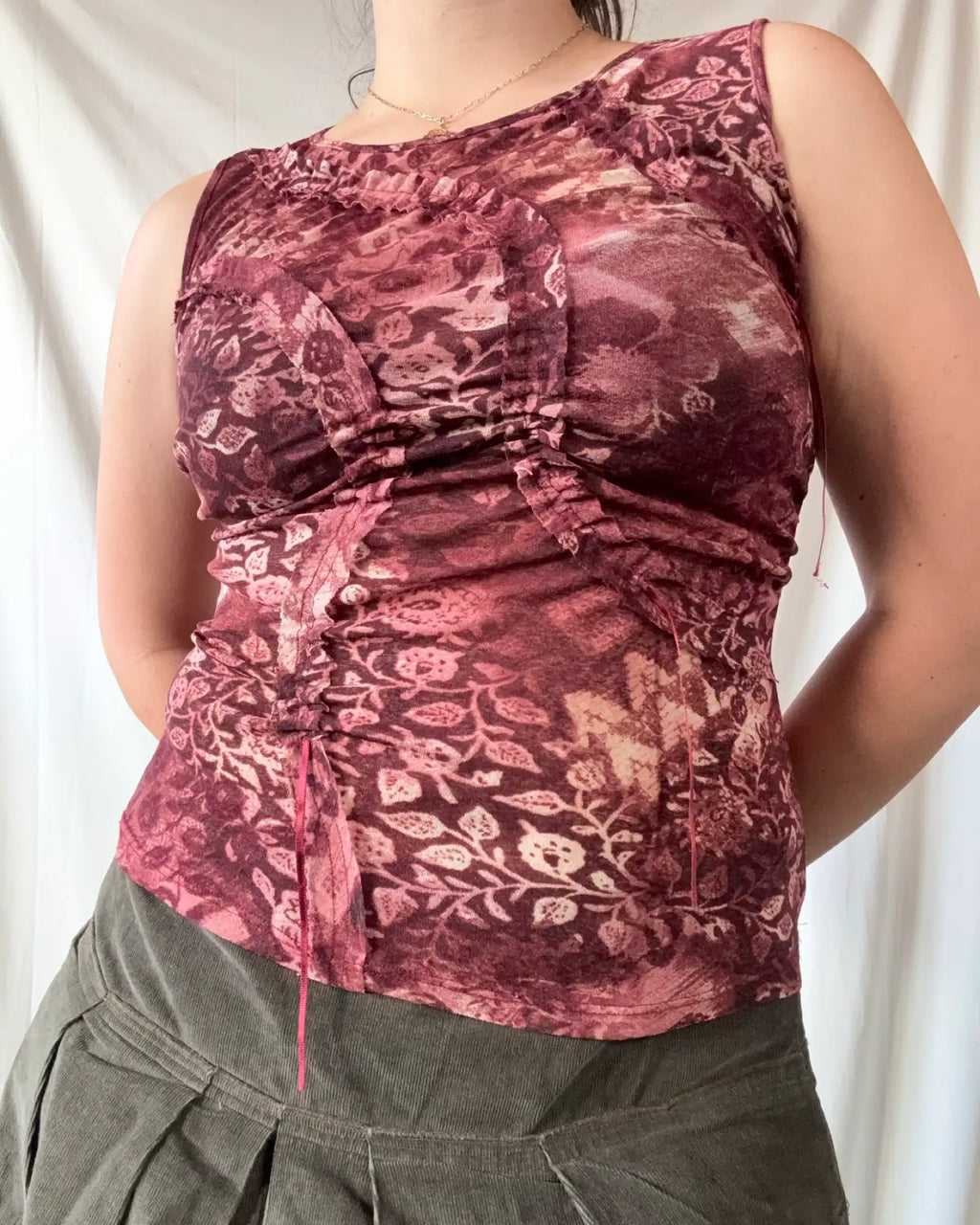 Pink Cream and Mesh Ruffle Top