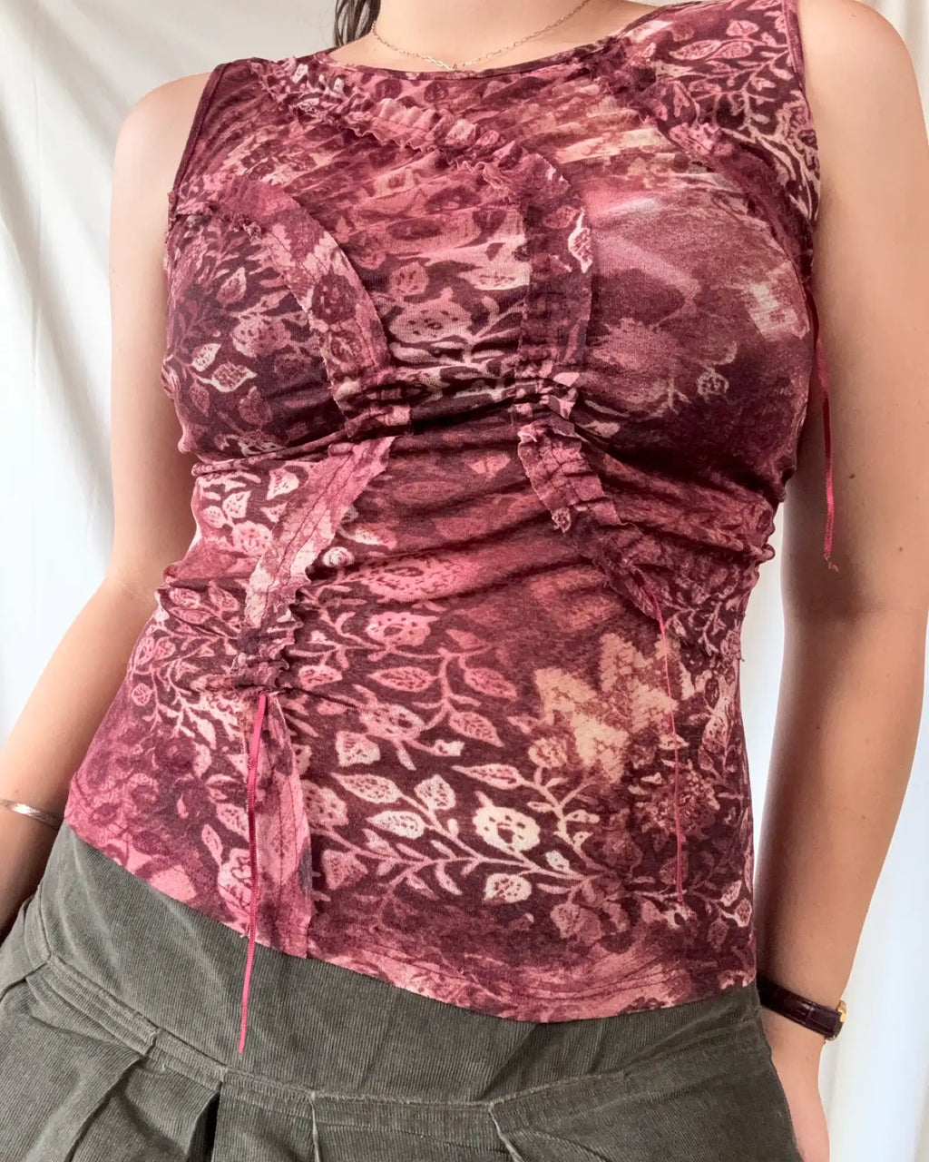 Pink Cream and Mesh Ruffle Top