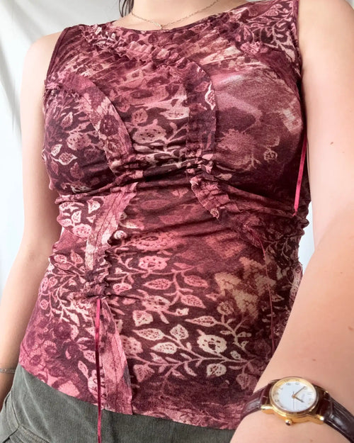 Pink Cream and Mesh Ruffle Top