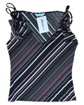 Black Pink Striped Top with Tie Up Sleeve