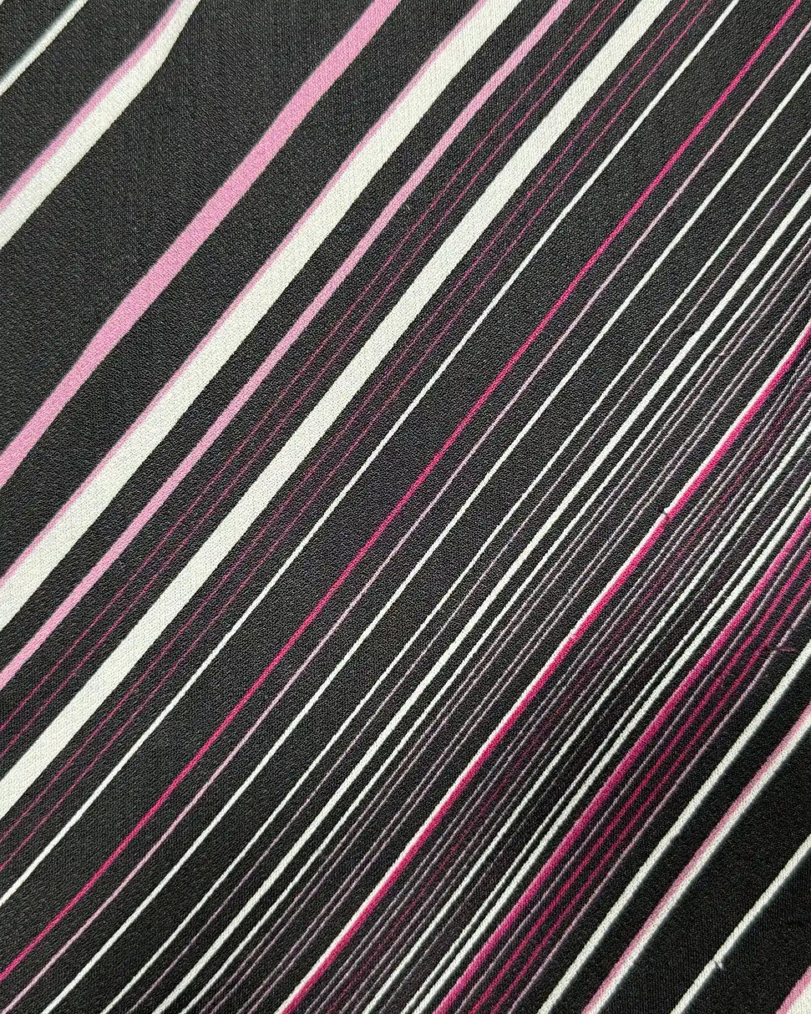 Black Pink Striped Top with Tie Up Sleeve