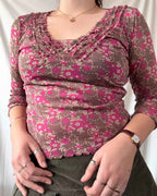 Fairy Core Brown and Pink Flowy Top