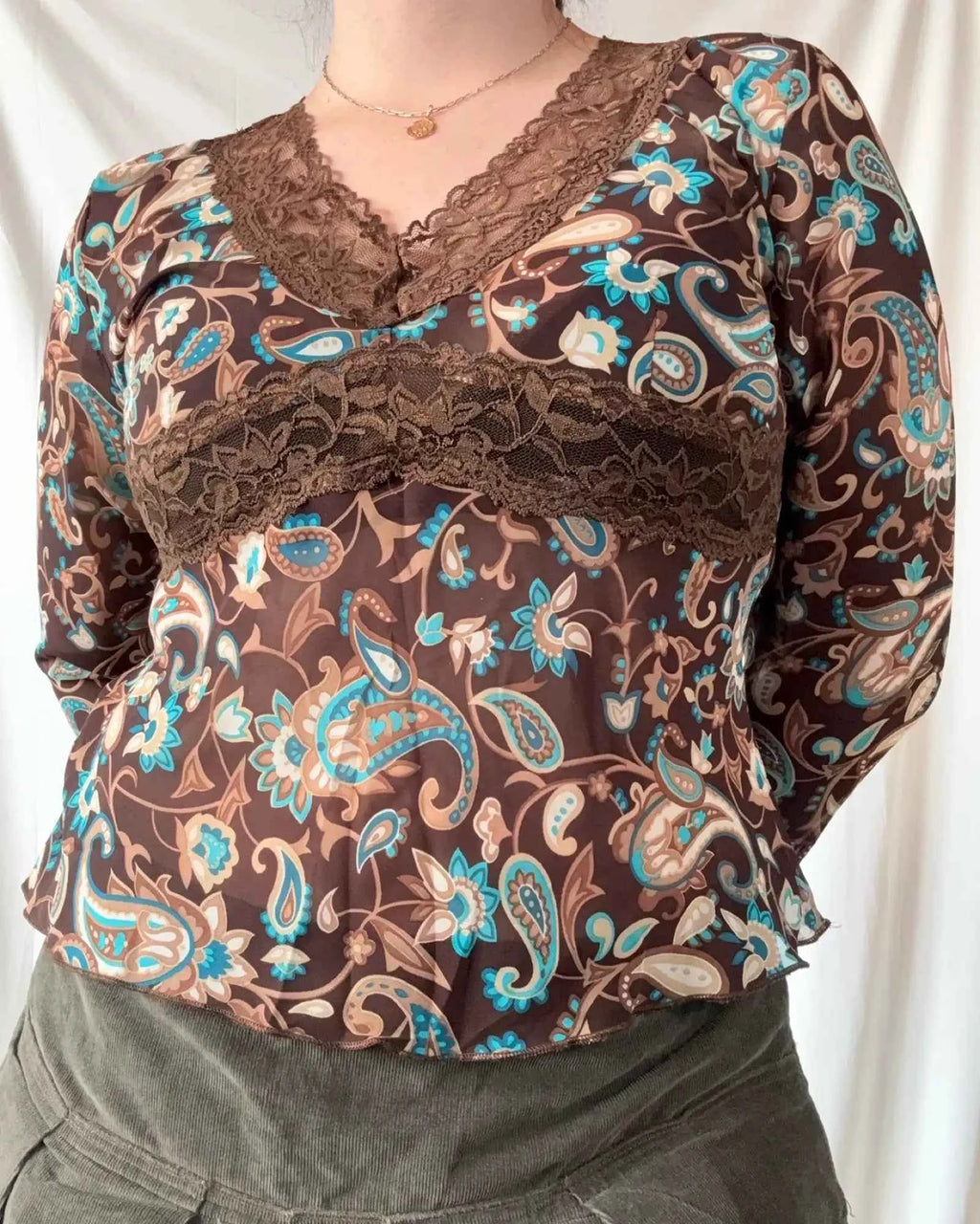 Brown and Blue Whimsical Flowy Top