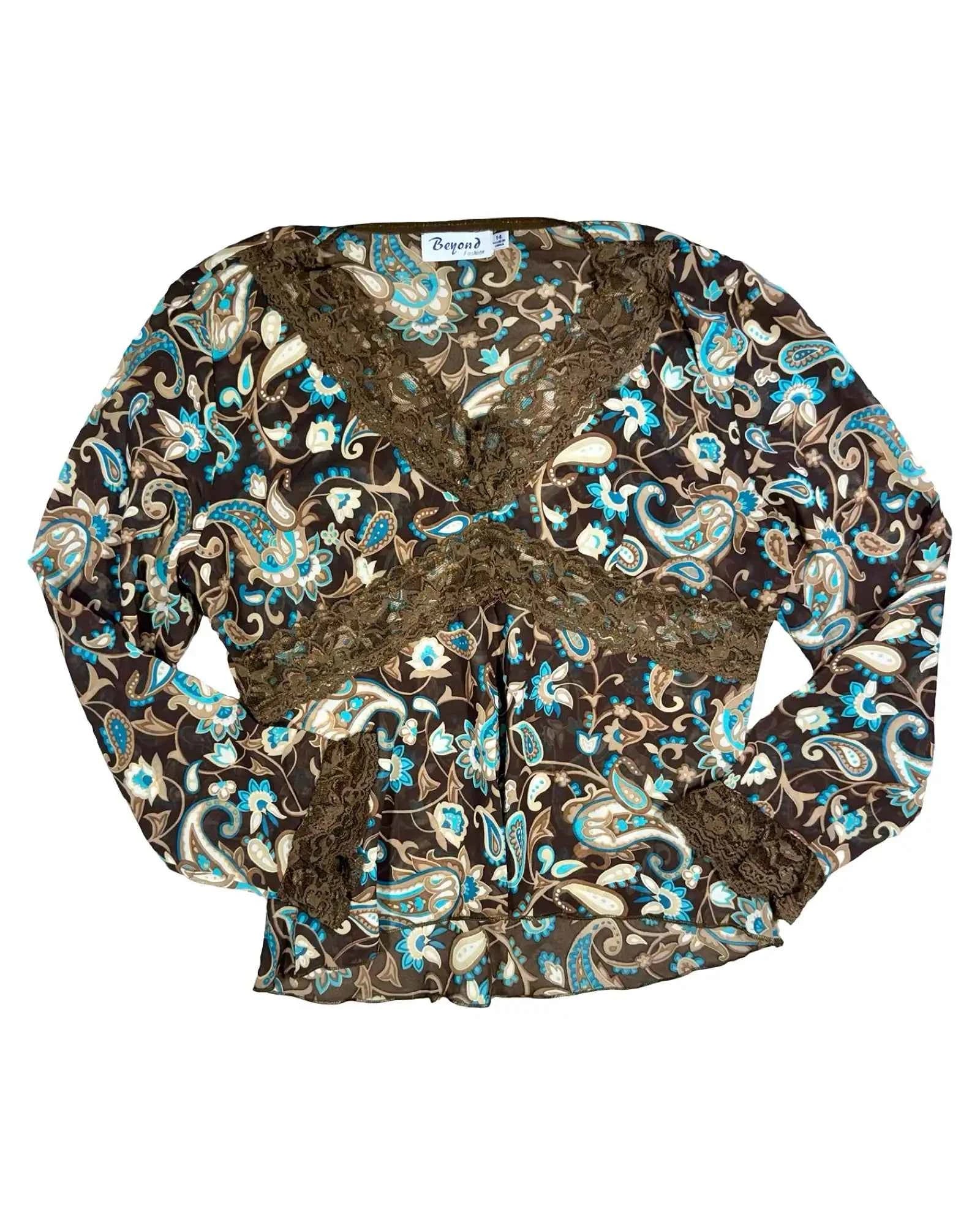 Brown and Blue Whimsical Flowy Top