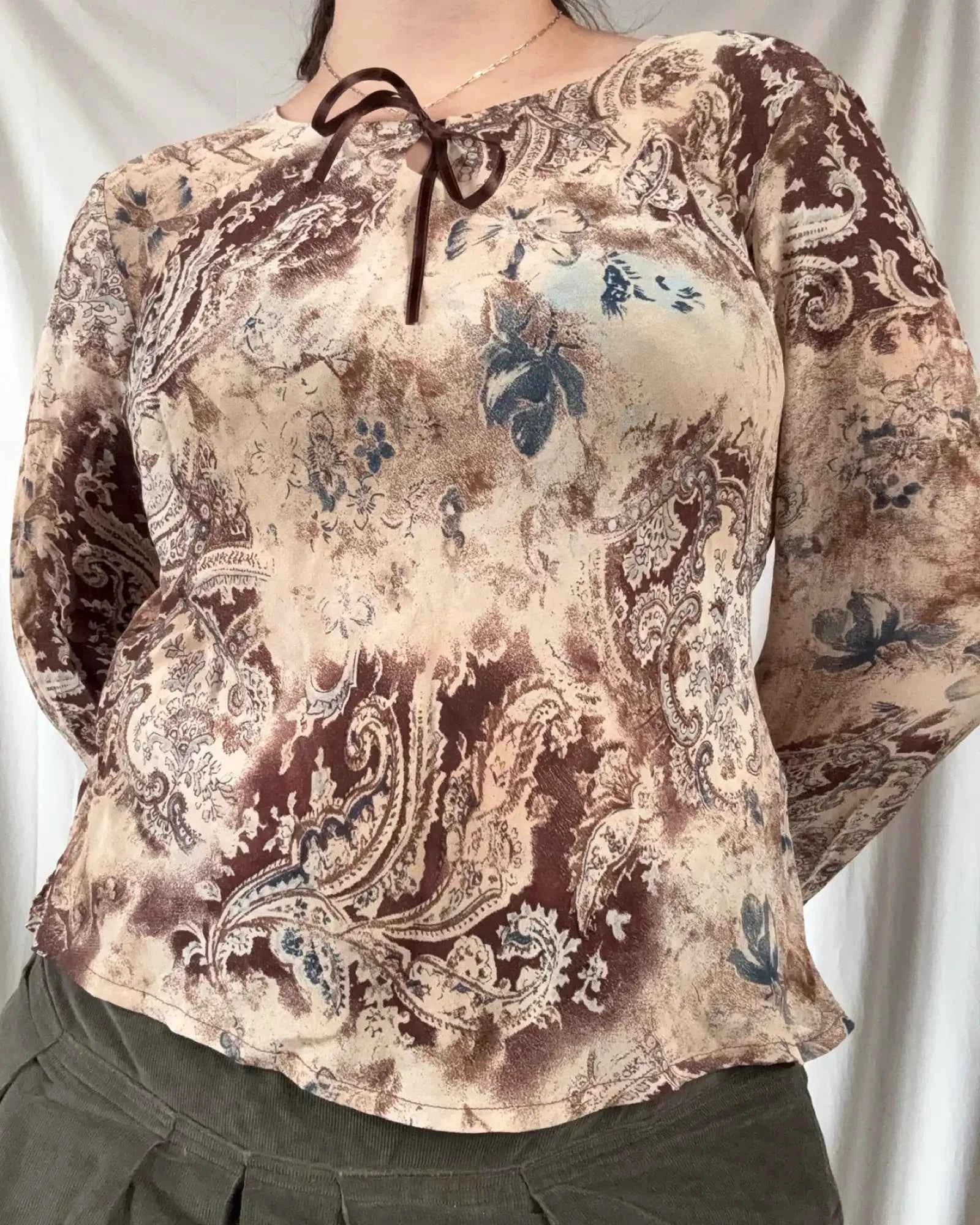 Brown Cream and Blue Whimsical Top