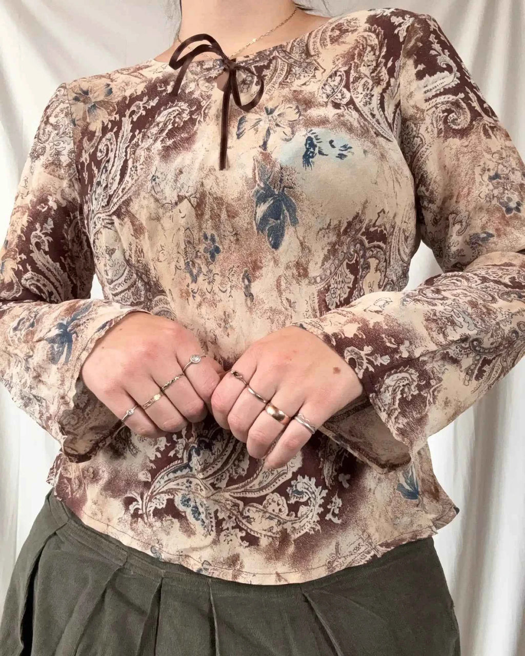 Brown Cream and Blue Whimsical Top
