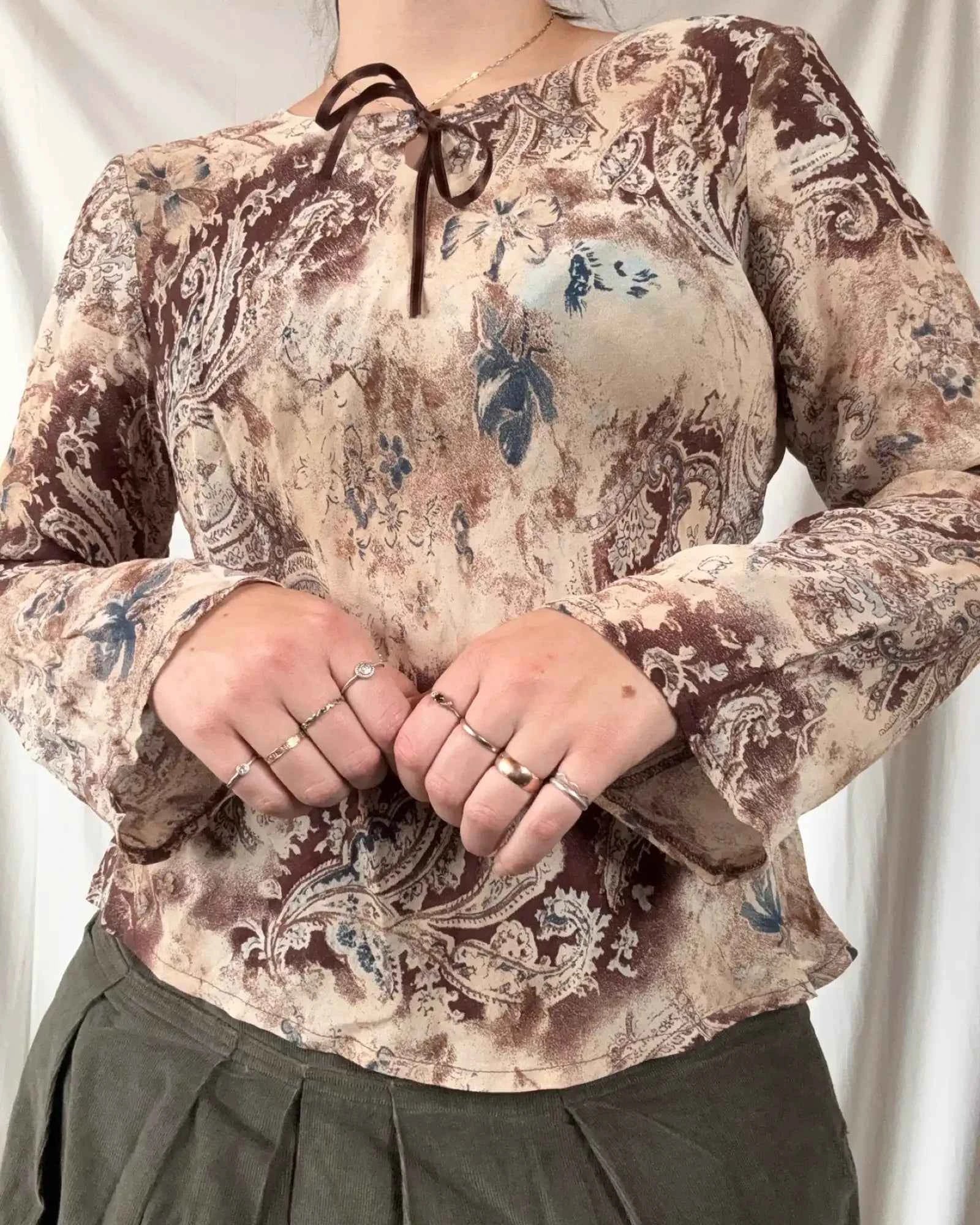 Brown Cream and Blue Whimsical Top