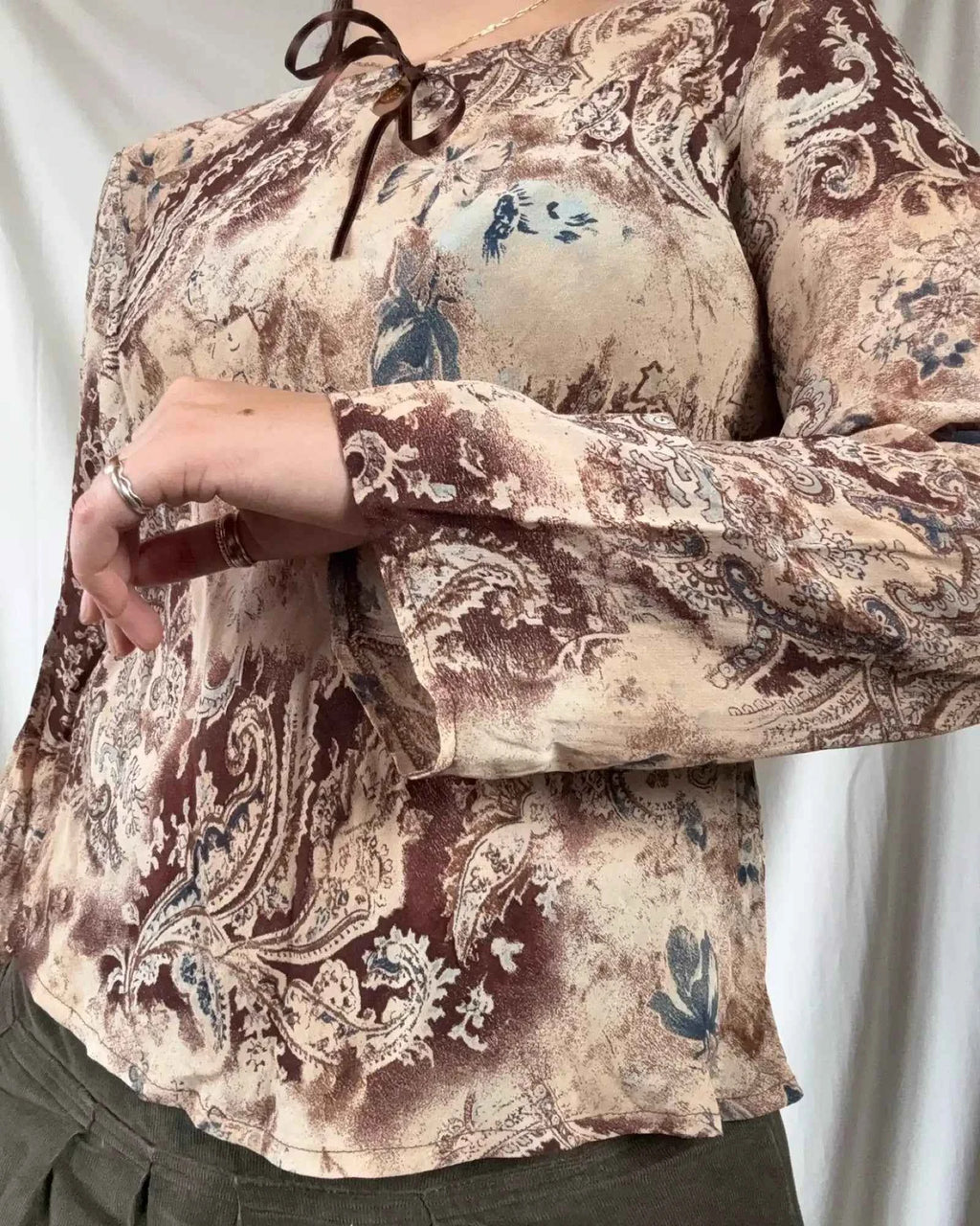 Brown Cream and Blue Whimsical Top