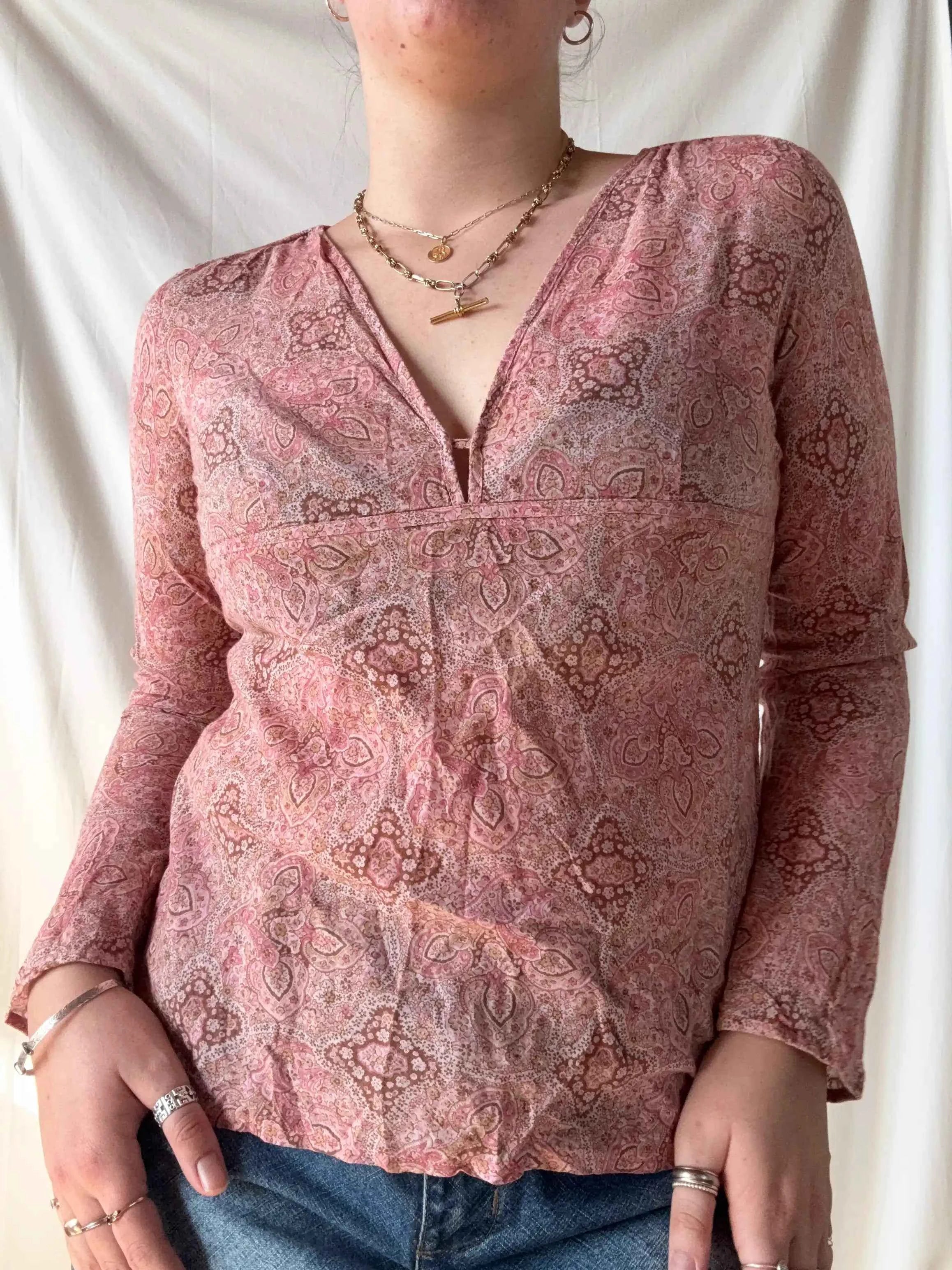 Pink and Brown Paisley Long Sleeve
