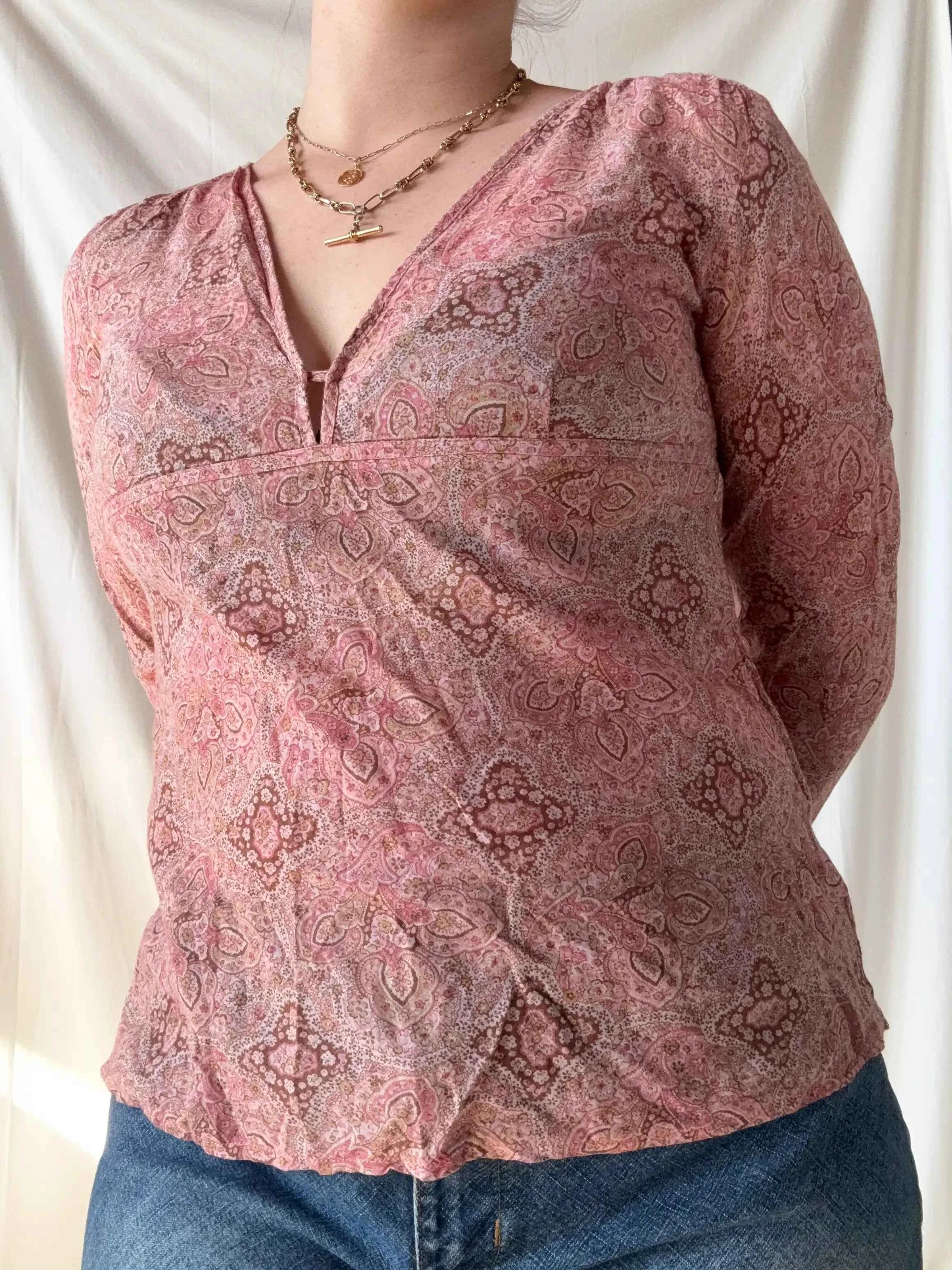 Pink and Brown Paisley Long Sleeve