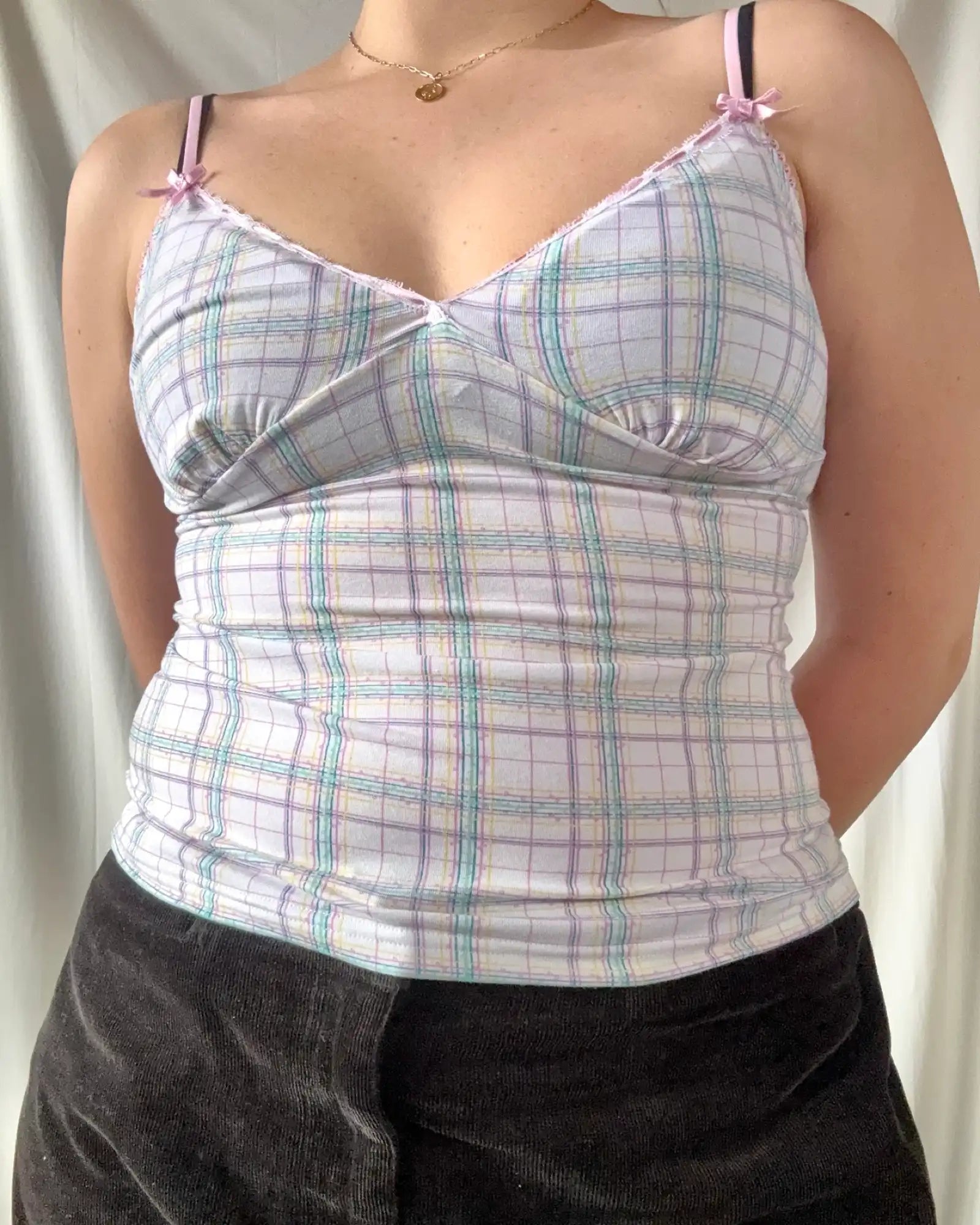 White and Pink Checked Cami Top