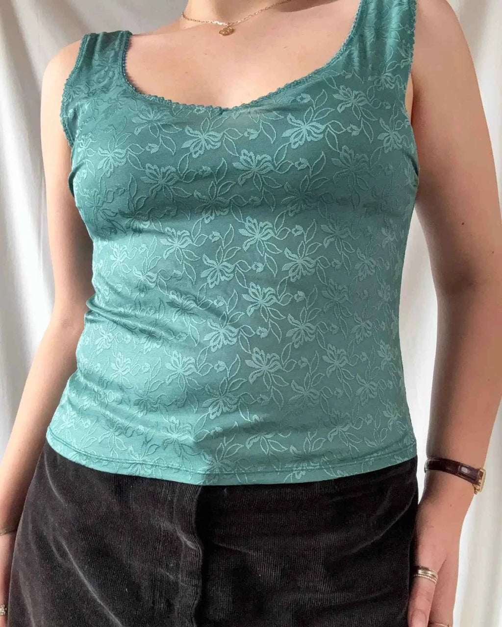 Blue Floral Pattern Tank Top
