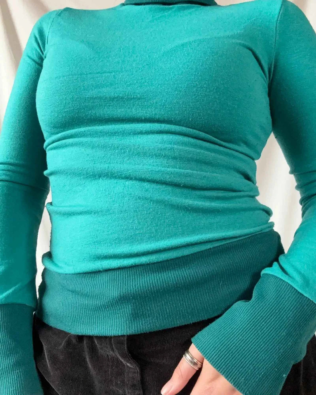 Blue Two Toned Turtle Neck Top